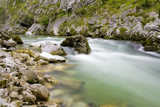 Rock Waterfall and silky effect, taken in a river Cares, Asturias Spain