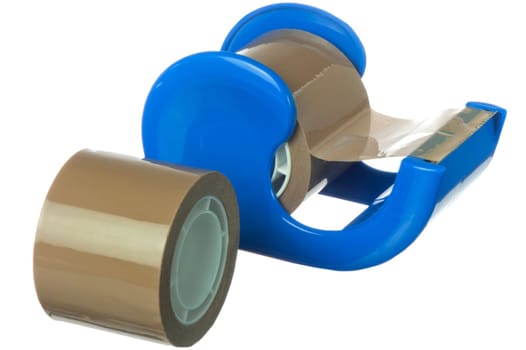 snail with blue tape on white background