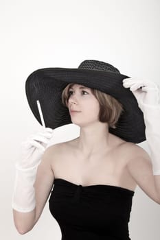 Lady with gloves and cigarette