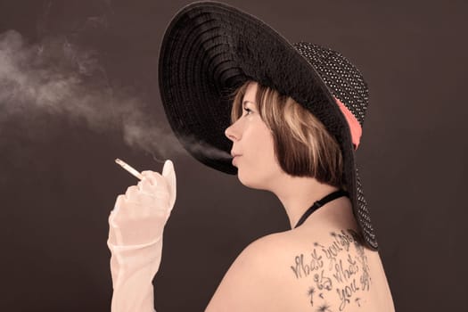 Lady with gloves and cigarette
