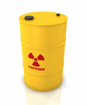 Yellow barrel with red radioactivity symbol, 3d render