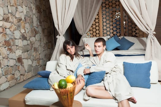 Young attractive couple in resort