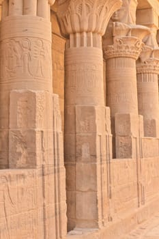 Columns of Hathor head goddess in Philae Temple  (near Aswan, Egypt)