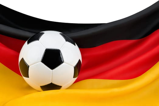 Football on a beautifully hanging German flag