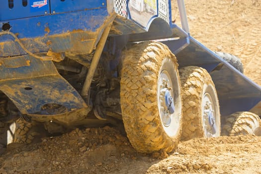 MOHELNICE, CZECH REPUBLIC - MAY 20. Detailed view of truck in difficult terrain in the "Grand Prix Truck Trial 2012"" on May 20, 2012 in the town of Mohelnice, Czech Republic."