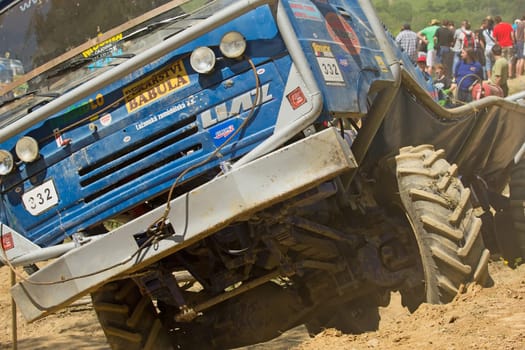 MOHELNICE, CZECH REPUBLIC - MAY 20. Detailed view of blue truck in the "Grand Prix Truck Trial 2012"" on May 20, 2012 in the town of Mohelnice, Czech Republic."