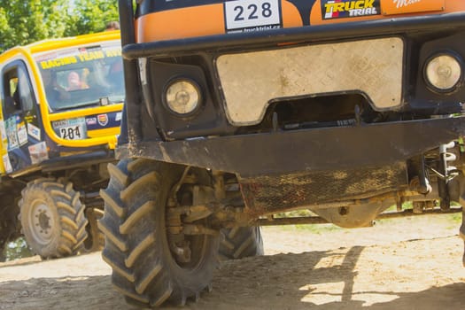MOHELNICE, CZECH REPUBLIC - MAY 20. Detailed view of truck in difficult terrain in the "Grand Prix Truck Trial 2012"" on May 20, 2012 in the town of Mohelnice, Czech Republic."