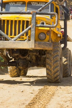 MOHELNICE, CZECH REPUBLIC - MAY 20. Unidentified racer passes through difficult terrain in the "Grand Prix Truck Trial 2012"" on May 20, 2012 in the town of Mohelnice, Czech Republic."
