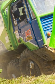 MOHELNICE, CZECH REPUBLIC - MAY 20. Detaield view at green truck and tires in the "Grand Prix Truck Trial 2012"" on May 20, 2012 in the town of Mohelnice, Czech Republic."