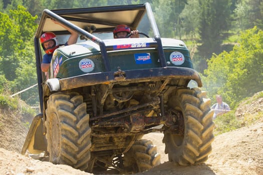 MOHELNICE, CZECH REPUBLIC - MAY 20. Close up view of truck passes through difficult terrain in the "Grand Prix Truck Trial 2012"" on May 20, 2012 in the town of Mohelnice, Czech Republic."