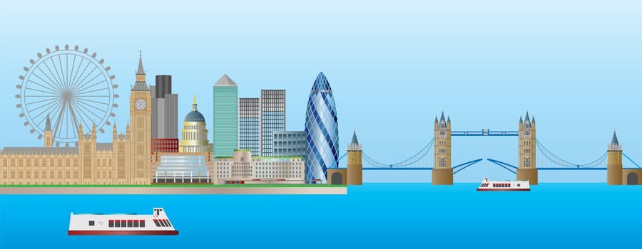 London England Skyline Panorama with Tower Bridge and Westminster Palace Illustration