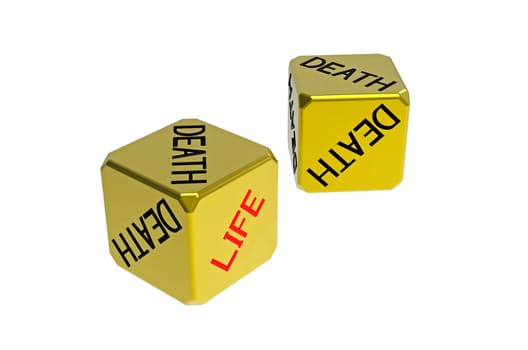 Two dices life death isolated on white 3d render