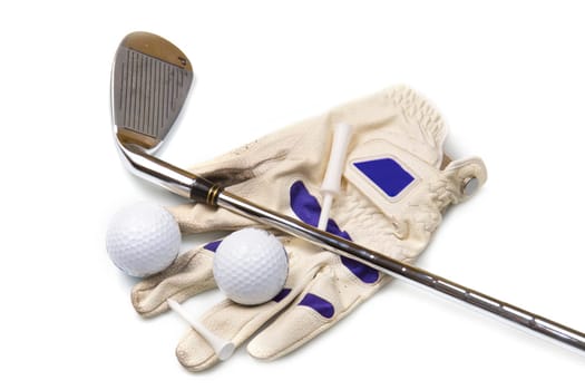 Iron, Ball, Glove and Tee Isolated on White Background