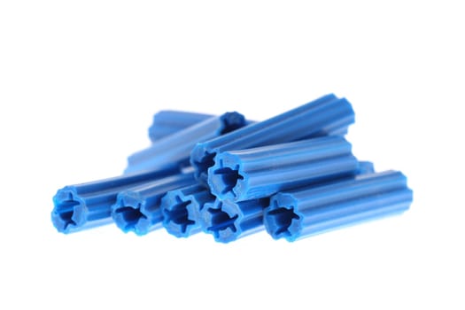 details of blue dowels isolated on white