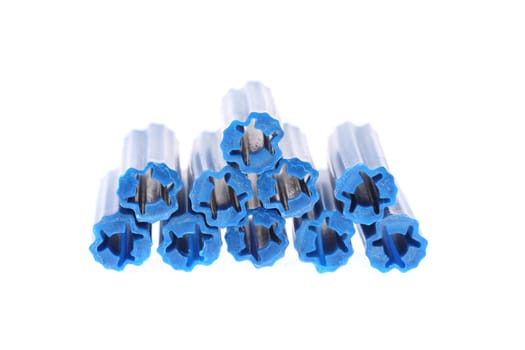 details of blue dowels isolated on white
