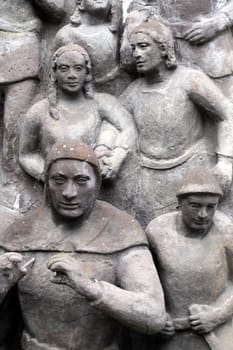 Pied Piper relief at the Bürgerpark in Hamelin