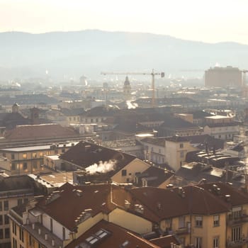 City of Turin (Torino) skyline panorama birdeye seen from above