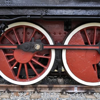 Detail of ancient steam train locomotive vehicle