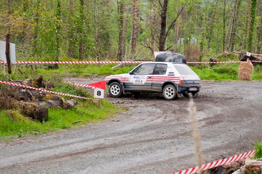 MALLOW, IRELAND - MAY 19: I. Downey driving Opel Corsa at the Jim Walsh Cork Forest Rally on May 19, 2012 in Mallow, Ireland. 4th round of the Valvoline National Forest Rally Championship.
