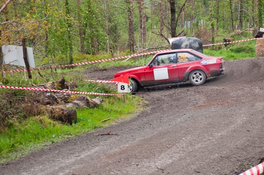 MALLOW, IRELAND - MAY 19: J. Cullinane driving Ford Escort at the Jim Walsh Cork Forest Rally on May 19, 2012 in Mallow, Ireland. 4th round of the Valvoline National Forest Rally Championship.