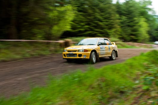 MALLOW, IRELAND - MAY 19: M. O&#039  Connor driving Mitsubishi Evo at the Jim Walsh Cork Forest Rally on May 19, 2012 in Mallow, Ireland. 4th round of the Valvoline National Forest Rally Championship.