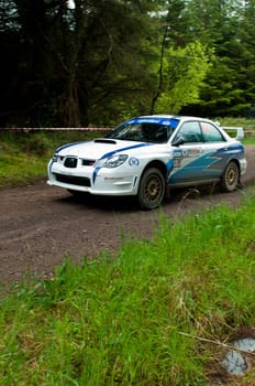 MALLOW, IRELAND - MAY 19: S. Cullen driving Subaru Impreza at the Jim Walsh Cork Forest Rally on May 19, 2012 in Mallow, Ireland. 4th round of the Valvoline National Forest Rally Championship.