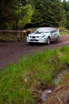MALLOW, IRELAND - MAY 19: N. Henry driving Subaru Impreza at the Jim Walsh Cork Forest Rally on May 19, 2012 in Mallow, Ireland. 4th round of the Valvoline National Forest Rally Championship.