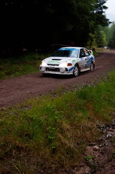 MALLOW, IRELAND - MAY 19: D. Smith driving Mitsubishi Evo at the Jim Walsh Cork Forest Rally on May 19, 2012 in Mallow, Ireland. 4th round of the Valvoline National Forest Rally Championship.