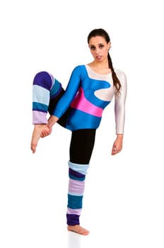 Dancer posing against a white background