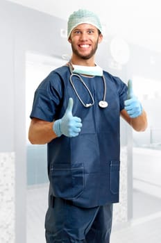 Young positive doctor in uniform