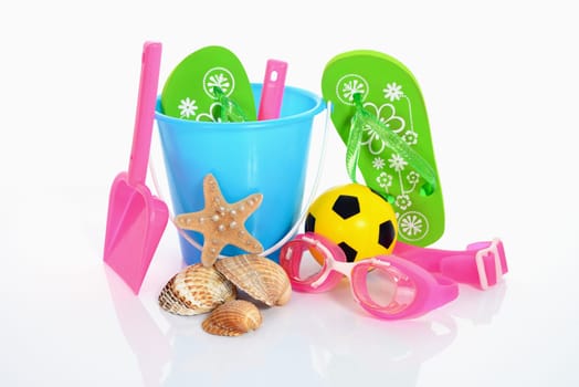 children&#039 s beach toys isolated on white