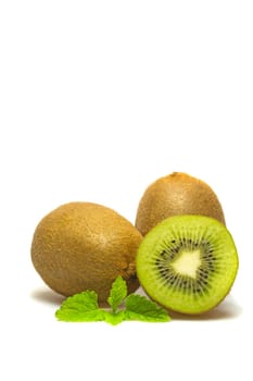Whole and half kiwi. Isolated on white background