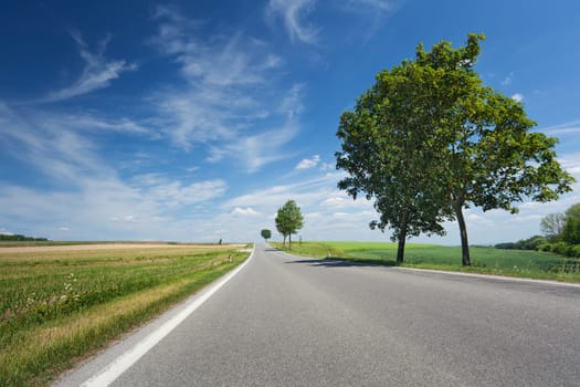 Road with landscape,with sky and clouds in the countryside