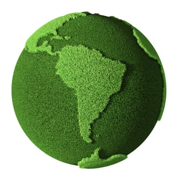 Grass Globe - South America, isolated on white background. 3d render
