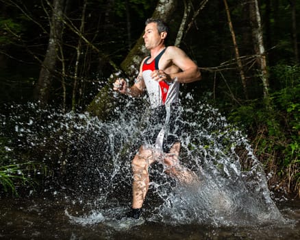 Jogger crosses creek bed