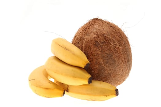 details of coconut and banana isolated on white