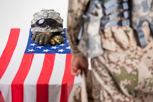 Fallen soldier - Military funeral in a white studio