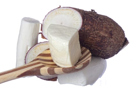 yucca and cheese on  a white background