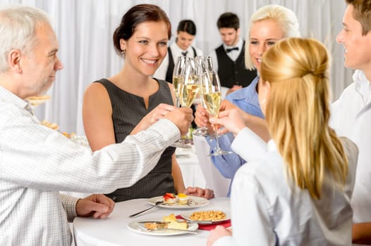 Business partners toast champagne company event celebration success