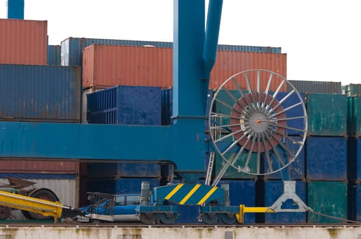 large wheel of a harbor crane for power cables