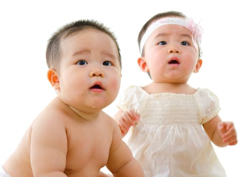 Asian baby boy and baby isolated on white