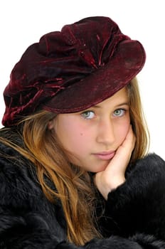 Beautiful girl with hat isolated in white