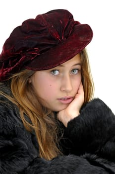 Beautiful girl with hat isolated in white