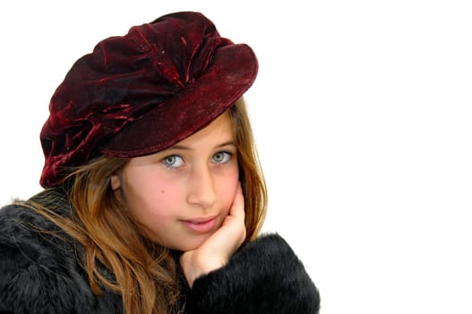 Beautiful girl with hat isolated in white