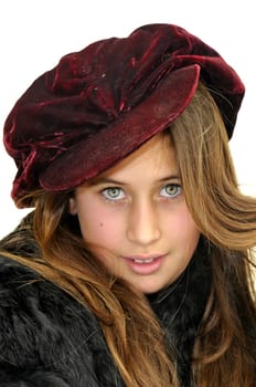 Beautiful girl with hat isolated in white