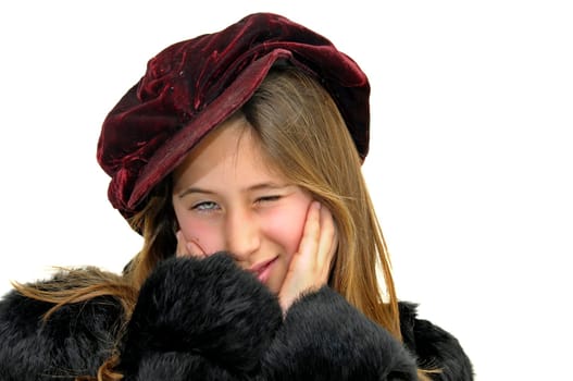 Beautiful girl with hat isolated in white