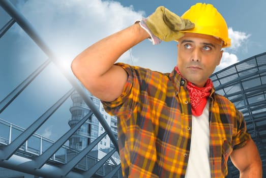 worker with construction site as background