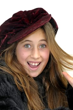 Beautiful girl with hat isolated in white