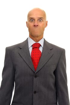 Mature man with no mouth isolated in white