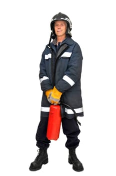 Fireman in uniform isolated in white